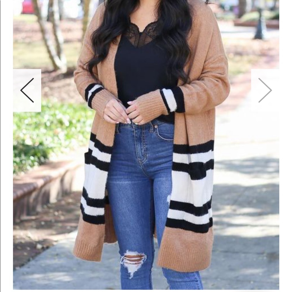 SOLD - DREAMERS LONG LINE CARDIGAN IN CAMEL - Picture 2 of 6